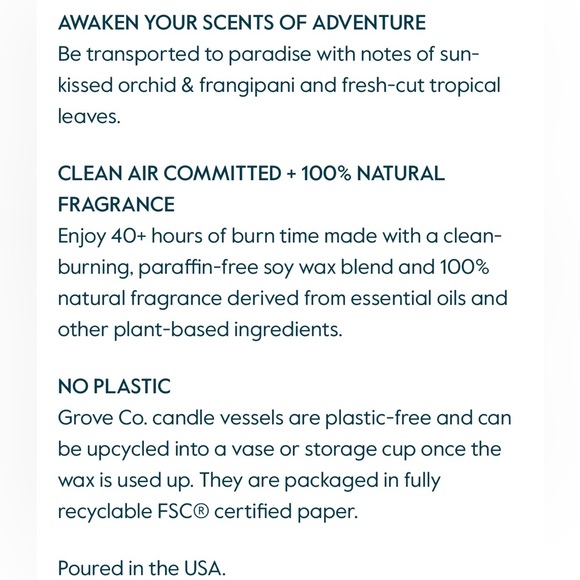 Grove Co Candle SOY Wax Blend Island Orchid New without box 5.5 oz - Picture 13 of 14